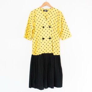 Whirlaway | Vintage 80’s Yellow & Black Polka Dot Drop Waist Dress | Size 14